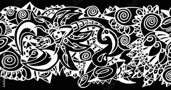 Fototapeta Black and white pattern on white background, abstract design