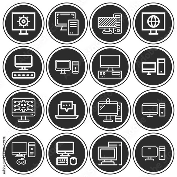 Fototapeta 16 pack of personal computer  lineal web icons set