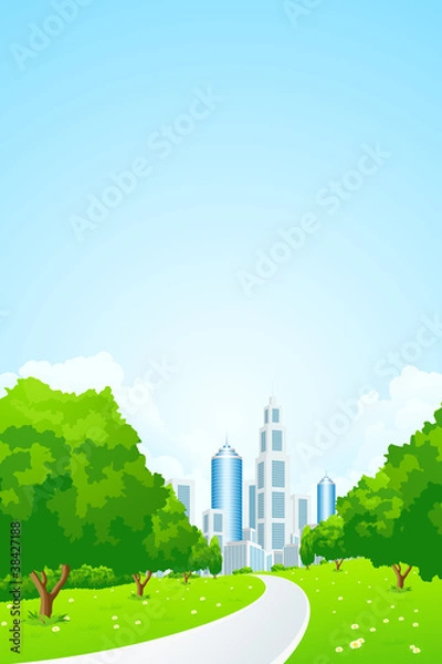 Obraz City Landscape with Green Trees