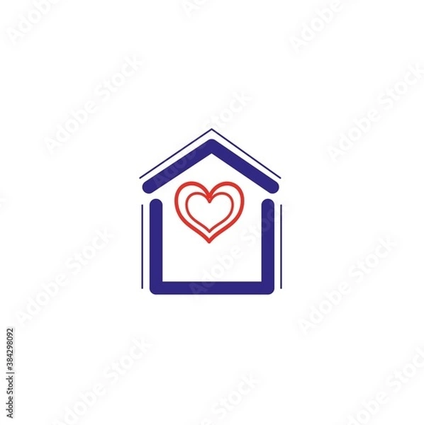 Fototapeta Stay at home, the symbol for the prevention of coronavirus, the design of the house icon and two hearts