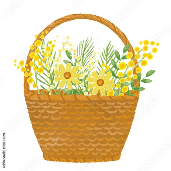 Fototapeta 手描きの黄色い花籠イラスト素材