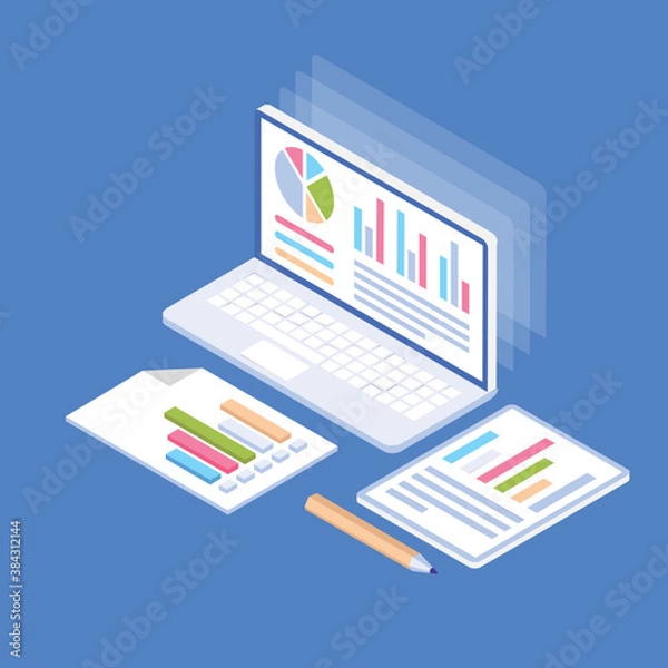 Fototapeta 
Computer having different charts online infographic 

