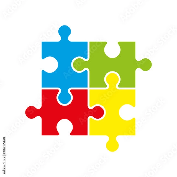 Obraz Simple puzzle four piece business presentation. Circle puzzle outline infograph. 4 Step contour process diagram. Section line compare puzzle banner.