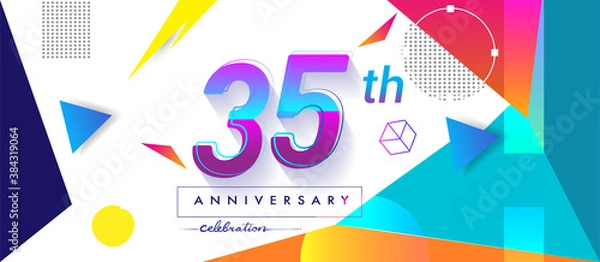 Fototapeta 34th years anniversary logo, vector design birthday celebration with colorful geometric background and circles shape.