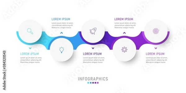 Fototapeta Vector Infographic label design template with icons and 5 options or steps. Can be used for process diagram, presentations, workflow layout, banner, flow chart, info graph.