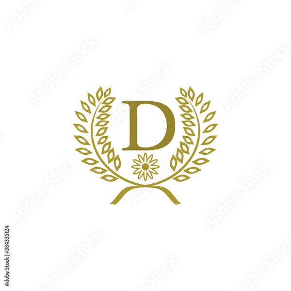Obraz D letter with leaf and flower golden luxury logo design vector
