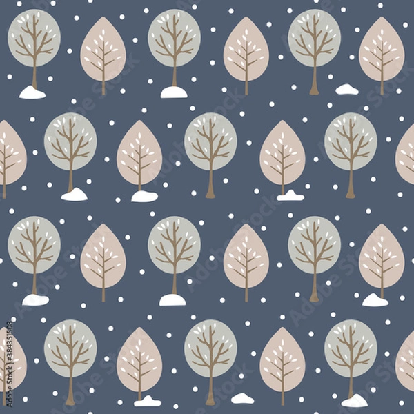 Fototapeta Simple horizontal winter tree vector repeat pattern night