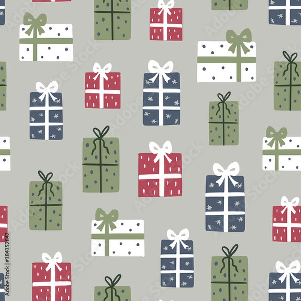 Fototapeta Christmas vector repeat pattern with cute colorful gifts