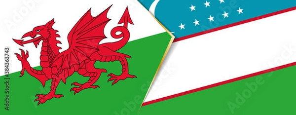 Fototapeta Wales and Uzbekistan flags, two vector flags.