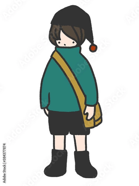 Obraz サンタの帽子をかぶった男の子のクリスマスオーナメントのお人形(白バック)