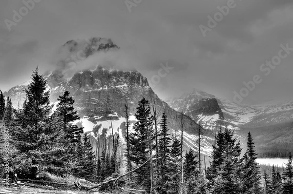Obraz Black and White of Snow and Rugged Moutain of Glacier National Park