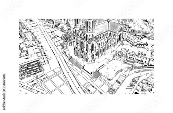 Fototapeta Building view with landmark of Bialystok is the largest city in northeastern Poland. Hand drawn sketch illustration in vector.