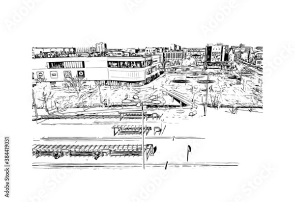 Fototapeta Building view with landmark of Bialystok is the largest city in northeastern Poland. Hand drawn sketch illustration in vector.