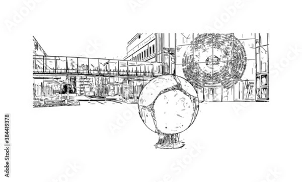 Fototapeta Building view with landmark of Bialystok is the largest city in northeastern Poland. Hand drawn sketch illustration in vector.