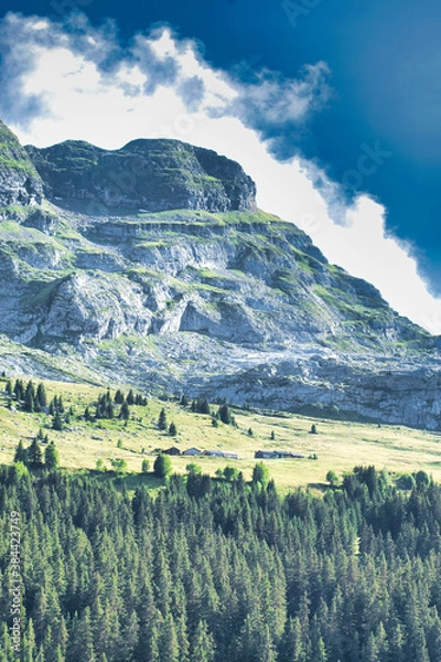 Obraz Flaine is a beautiful ski area and a modern architecture spot Haute Savoie and in front of Mont Blanc, France. Includes monumental works of art from Picasso, Vasarely and Dubuffet.