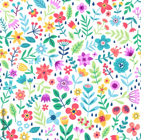 Fototapeta Cute Floral pattern in the small flower. "Ditsy print". Motifs scattered random. Seamless vector texture. Elegant template for fashion prints. Printing with small colorful flowers. White background.