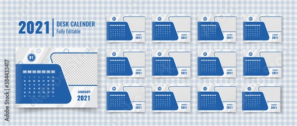 Fototapeta Desk calendar template for the 2021 year. Planner diary in a minimalist style. The week starts on Sunday. Set of 12 Months. Ready for print.	