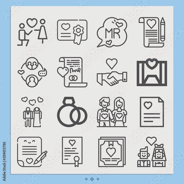 Fototapeta Simple set of marital status related lineal icons.