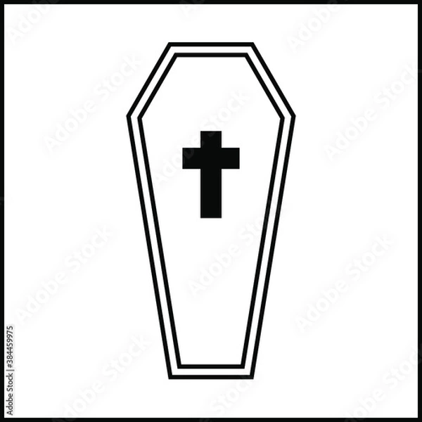 Obraz outline icon and cross on coffin