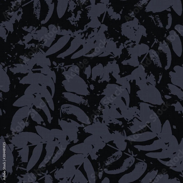Fototapeta Dark moody almost black leaf seamless pattern. High quality illustration. Deep mysterious distant and faded leaf foliage design. Luxurious shadow surface pattern design for interiors or backgrounds.