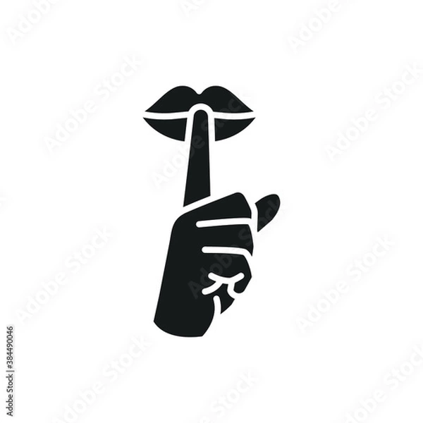 Obraz Please do quite pssst icon. Woman lips with finger showing silence sign. Do not disturb can be used for library infographic. Solid Glyph symbol. vector illustration. Design on white background EPS 10