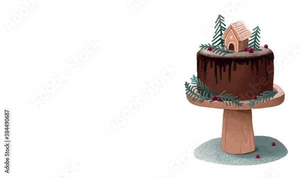 Fototapeta Christmas fruit cake. Close up. Colorful vector illustration.