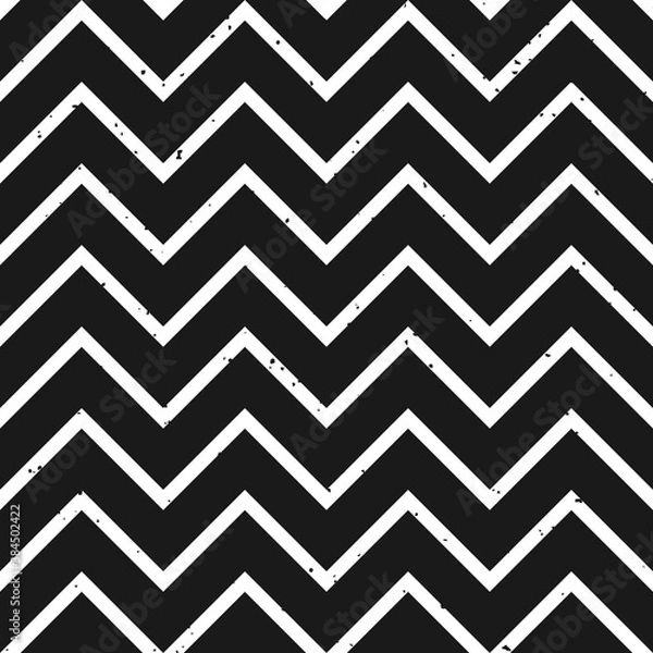 Fototapeta Black and white zigzag seamless pattern with removable grungy texture