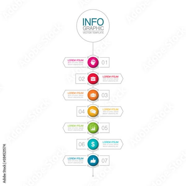 Fototapeta Vertical vector infographic template, 7 steps or options. Data presentation, business concept design for web, brochure, diagram.