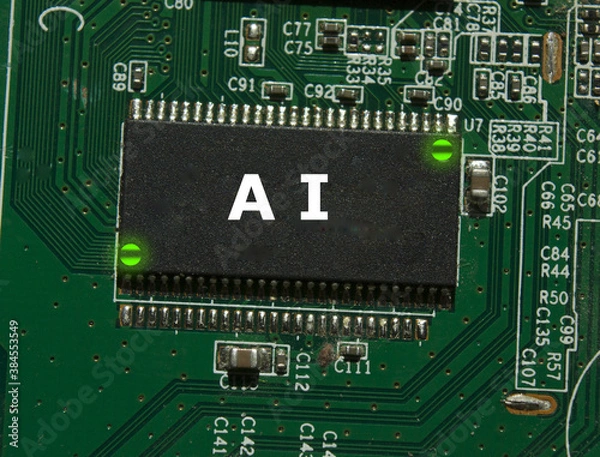 Obraz The electronic chip ai on green pcb closeup