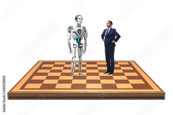 Fototapeta Concept of rivalry between robots and humans