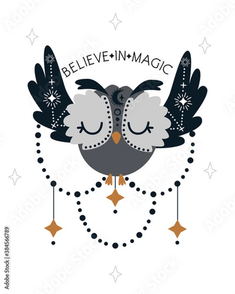 Obraz poster with magical owl - vector illustration, eps