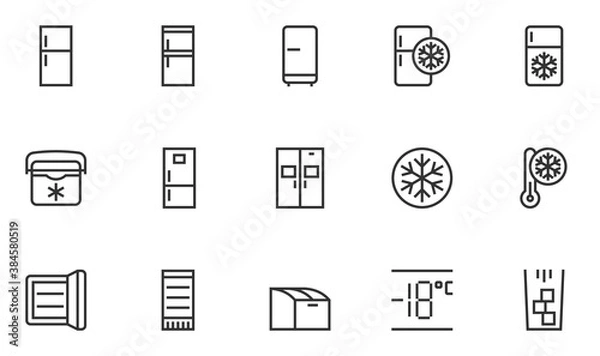 Fototapeta Fridge Vector Line Icons Set. Freezer, Ice Machine, Refrigerator. Editable Stroke. 48x48 Pixel Perfect.