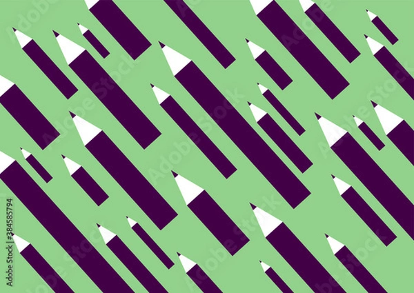 Obraz flying purple pencils on a light green background