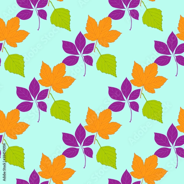 Obraz Seamless vector pattern in geometric ornamental style with autumn leaves