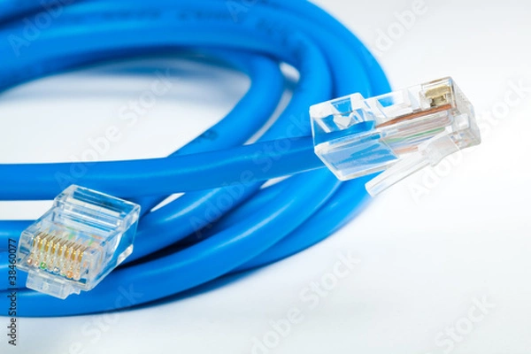 Fototapeta blue data cable on white