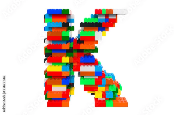 Fototapeta Letter K from colorful building toy blocks, 3D rendering