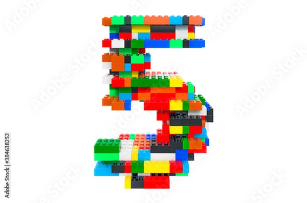 Obraz Number 5 from colorful building toy blocks, 3D rendering