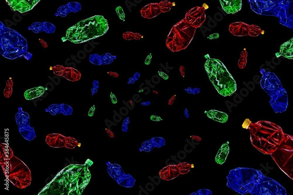 Obraz old colorful plastic bottles on black background