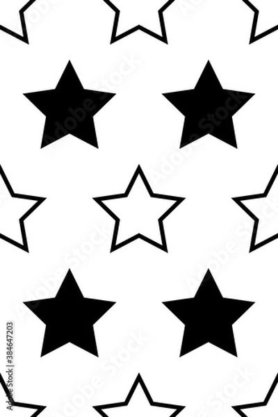 Fototapeta Geometric seamless pattern with staggered black and white star shapes.