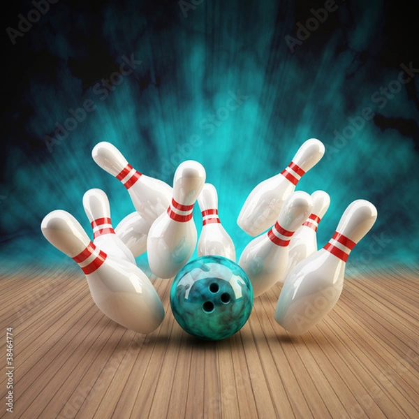 Obraz Bowling Strike niebieski