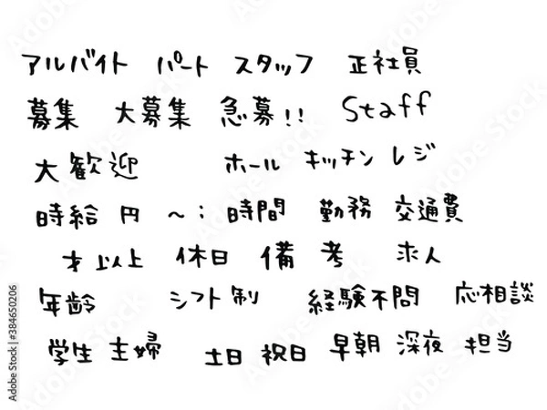 Obraz 手書き文字：求人案内で使う表現