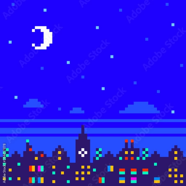 Obraz Pixel City Skyline at Night