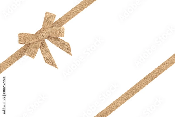 Obraz Burlap jute ribbon bow isolated on white background