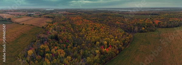 Fototapeta Cold air landscapes of rural scenes depicting barns and abandoned homes in fall colour settings around the South East of Ontario Canada in The Greater Napanee and Stone Mills township.
