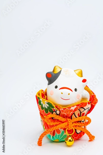 Fototapeta 2021年干支の牛（丑、うし）年賀状素材