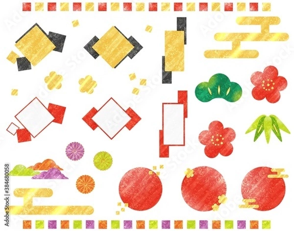 Fototapeta 和イメージな飾り枠と装飾のイラスト素材セット