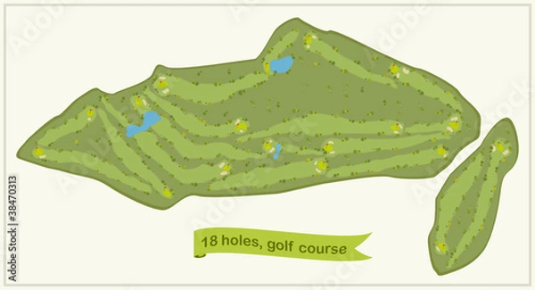 Obraz golf course, 18 holes with flags