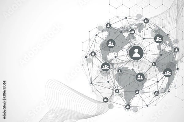 Obraz Global network connection concept. Big data visualization. Social network communication in the global computer networks. Internet technology. Business. Science. Vector illustration