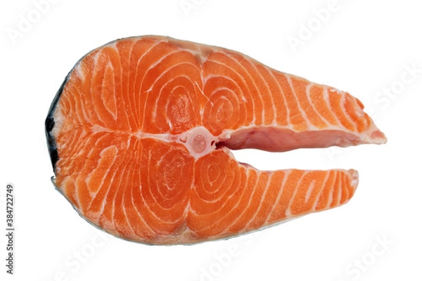 Fototapeta A fresh red salmon steak isolated on the white background