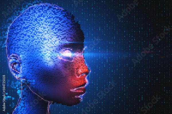 Fototapeta Abstract human head outline with cubes.